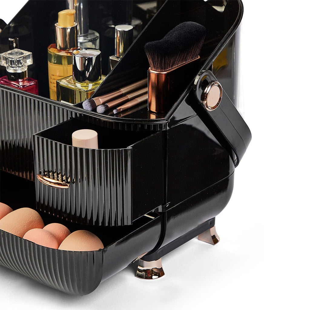 Make Up Organiser Cosmetic Ribbed Storage Box - Black, product image 5