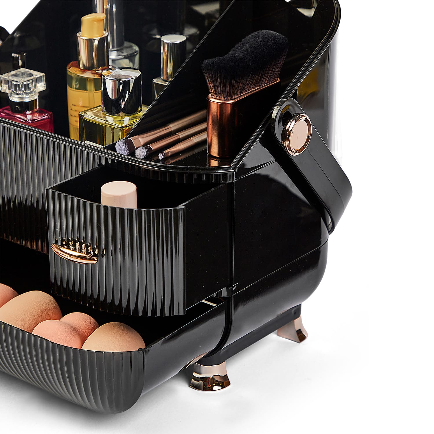 Make Up Organiser Cosmetic Ribbed Storage Box - Black, product image 5