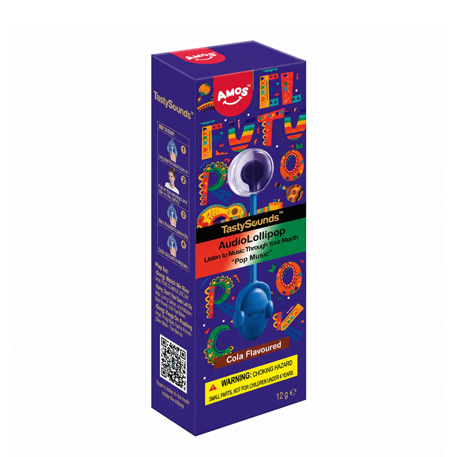 Amos Tasty Sounds Audio Lollipop 'Pop Music' 12g - Cola Flavour