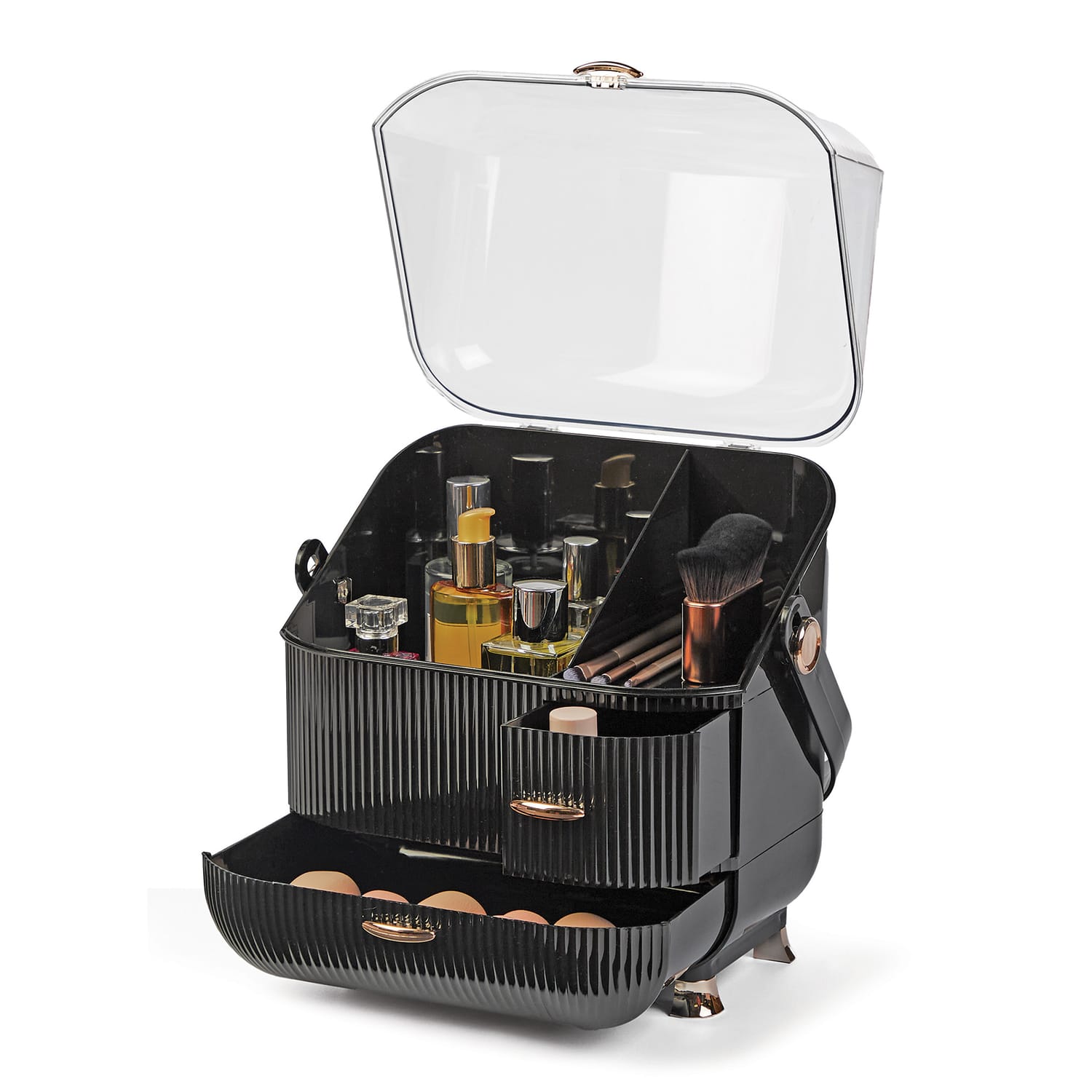 Make Up Organiser Cosmetic Ribbed Storage Box - Black